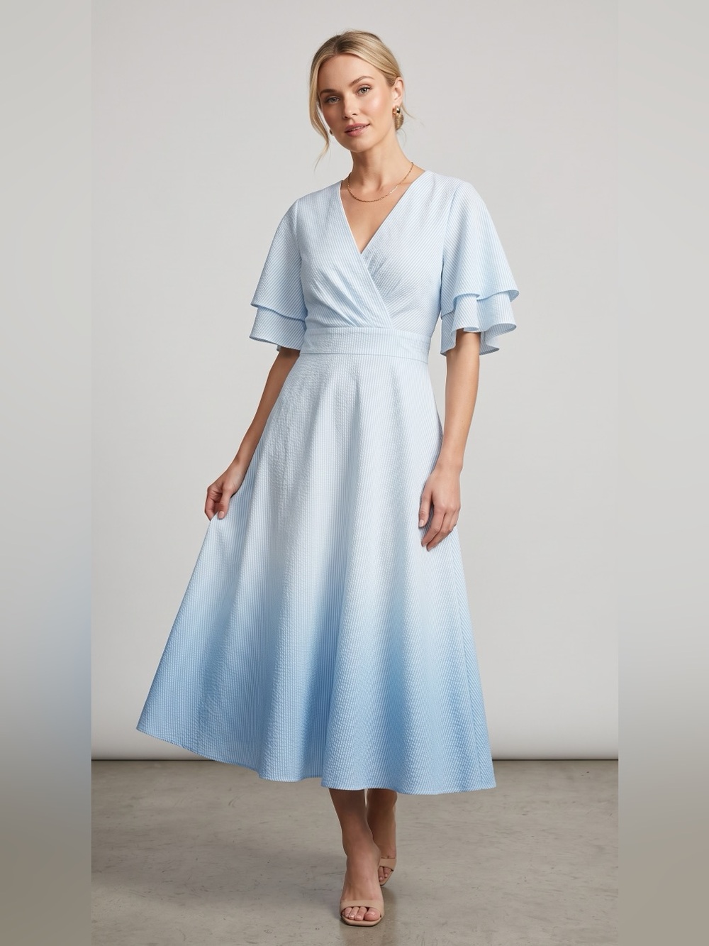 Light Blue Wrap Midi Dress - Women